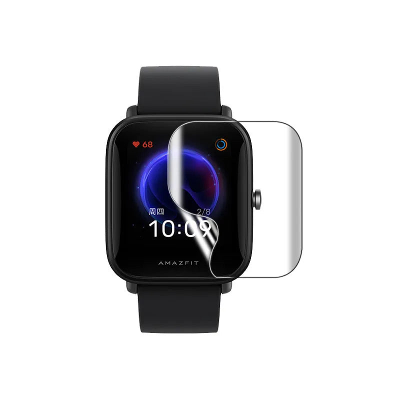 Clear TPU hydrogel film protector designed for Amazfit Bip S watch body showing anti-scratch surface