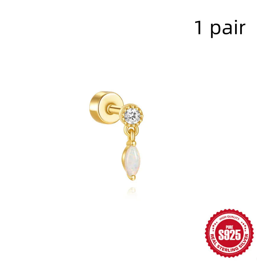 S925 sterling silver flat column geometric ear bone studs with thread detail in a gold colour finish