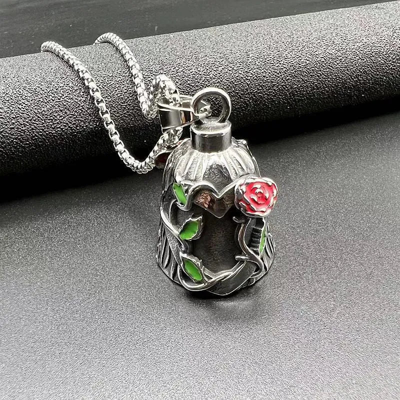 Titanium steel motorcycle lucky bell with double-sided epoxy rose design and polished vintage finish