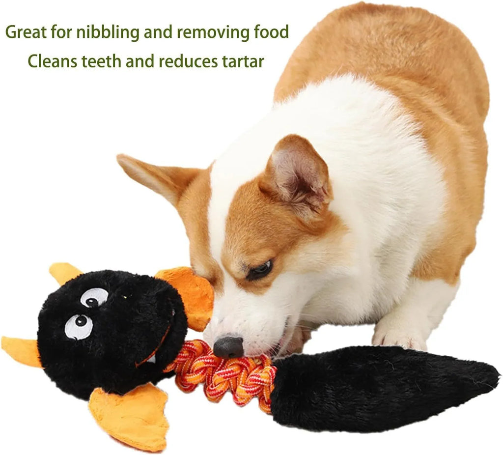 44cm plush dog toy with squeaker and rattle sounds in black, green, or red colours for large dogs