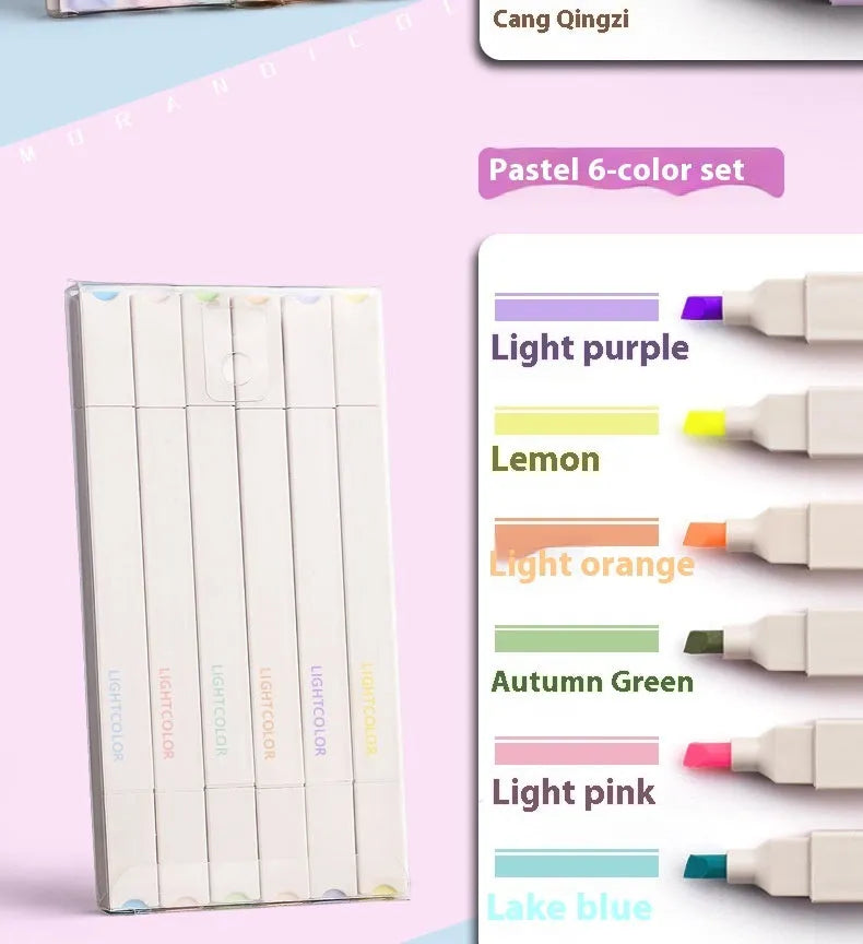Double-headed fluorescent marking pens showing two different coloured tips on each pen