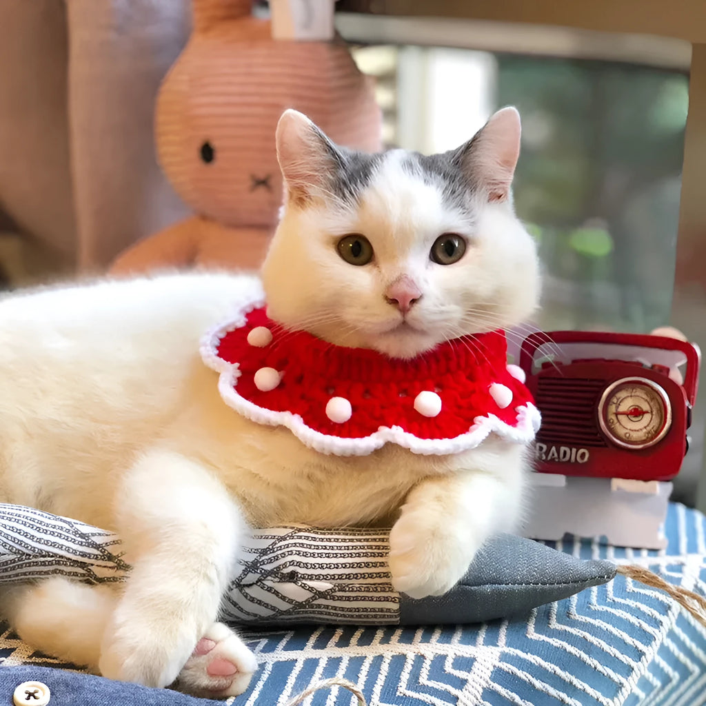 Handmade cartoon-pattern wool knitted collar for small pets in milk cotton yarn.