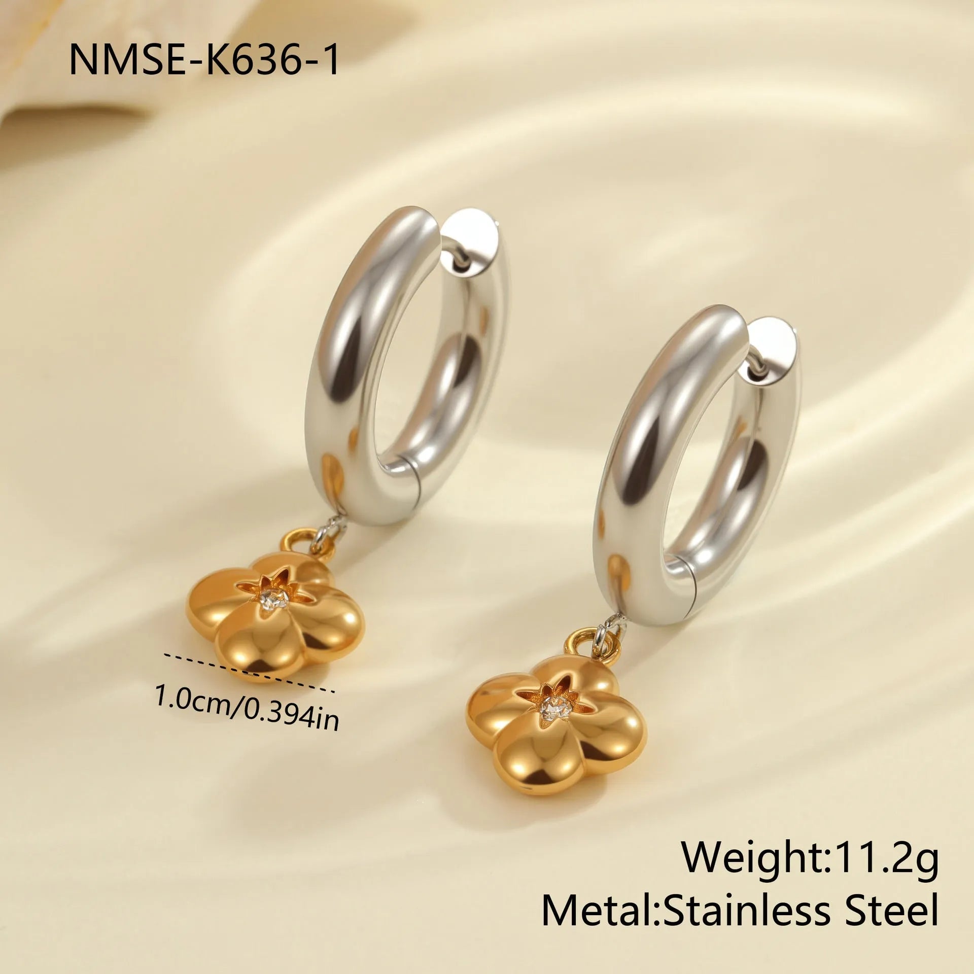 Stainless steel Christmas tree heart earrings with 18K gold electroplating and star geometry