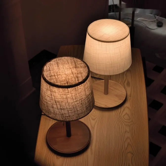 Walnut solid wood bedside lamp with cloth shade and cable switch