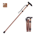 Aluminium folding walking stick extended to show adjustable length and non-slip rubber tip.