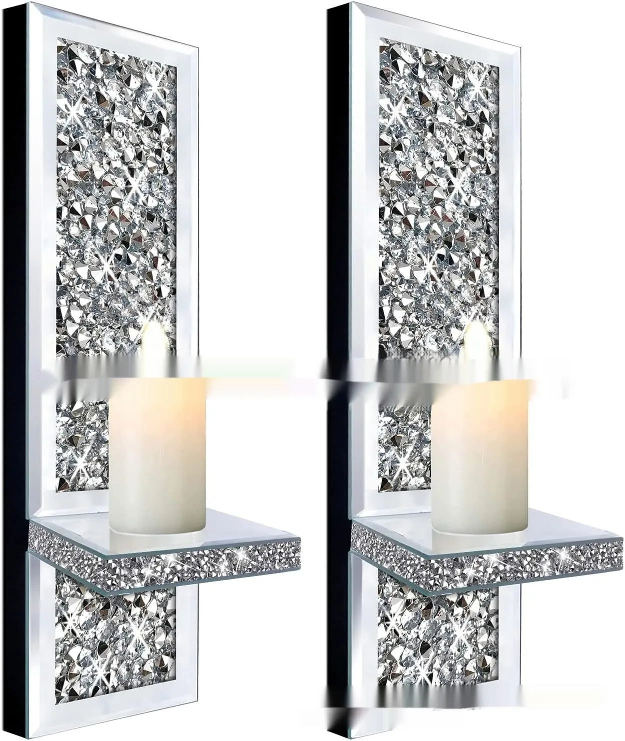 Silver mirror glass wall hanging candle holder pair for living room decoration