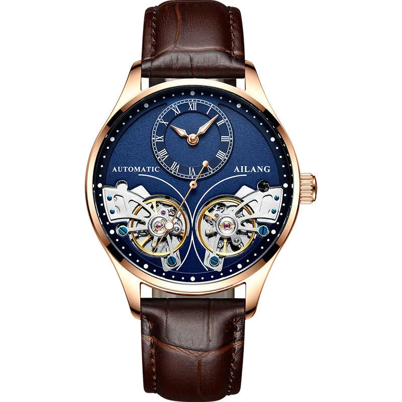 Automatic tourbillon moon phase watch with titanium case and metal face