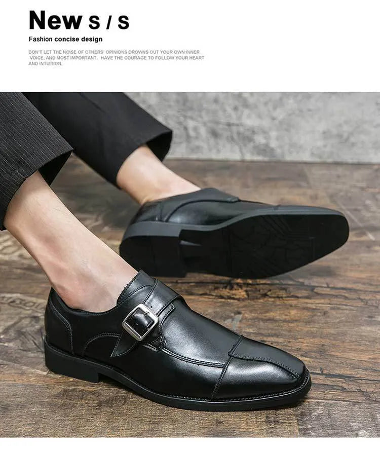 Men's brown blue retro buckle casual shoes with tall crown upper microfiber construction