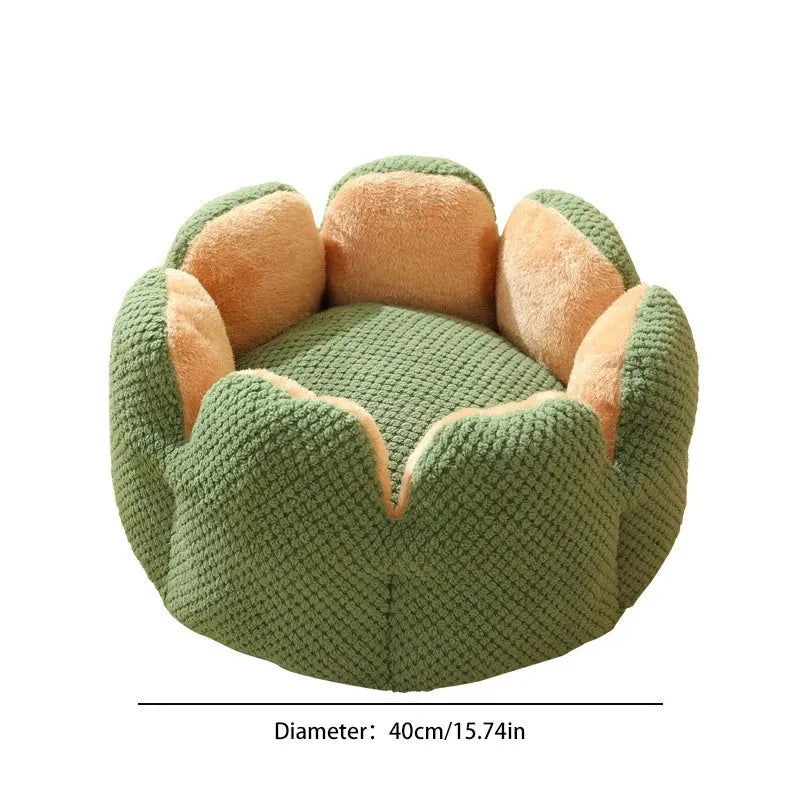 Green cactus petal shaped pet bed with non-slip bottom for cats and small dogs