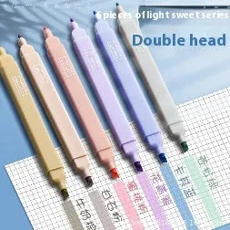 Double-headed fluorescent marking pens showing two different coloured tips on each pen