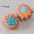 Blue silicone pet bath brush with integrated shampoo box compartment for washing cats and dogs