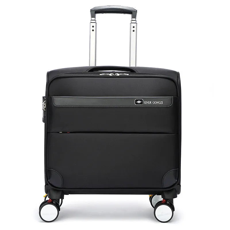 18 inch black Oxford cloth business boarding case with universal wheels and anti-theft features