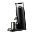 Portable automatic electric coffee grinder in stainless steel with beige or black finish options.
