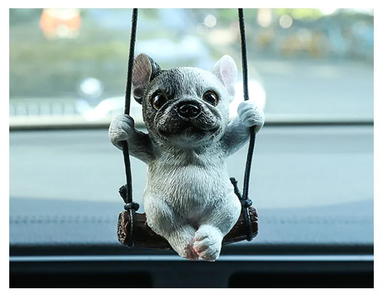 Cartoon bulldog resin car pendant hanging from rearview mirror in black colour option