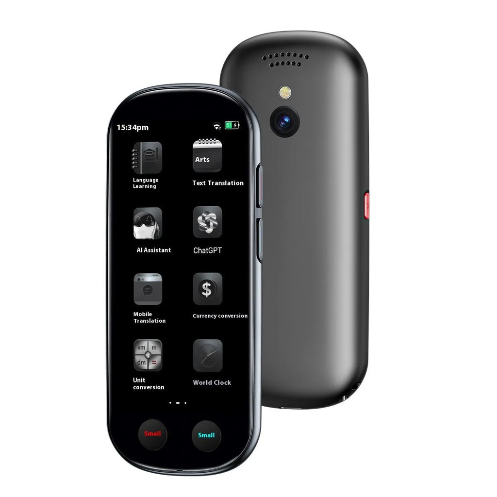 Black two-way simultaneous interpretation translator for business with lanyard and charging cable.