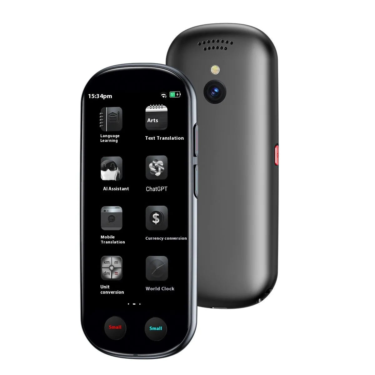 Black two-way simultaneous interpretation translator for business with lanyard and charging cable.