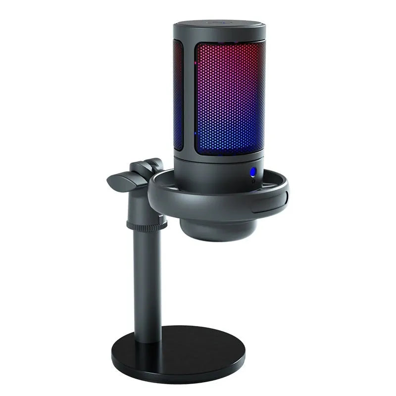 Condenser microphone body with RGB lighting and 150cm cable available in black white and pink for computer recording