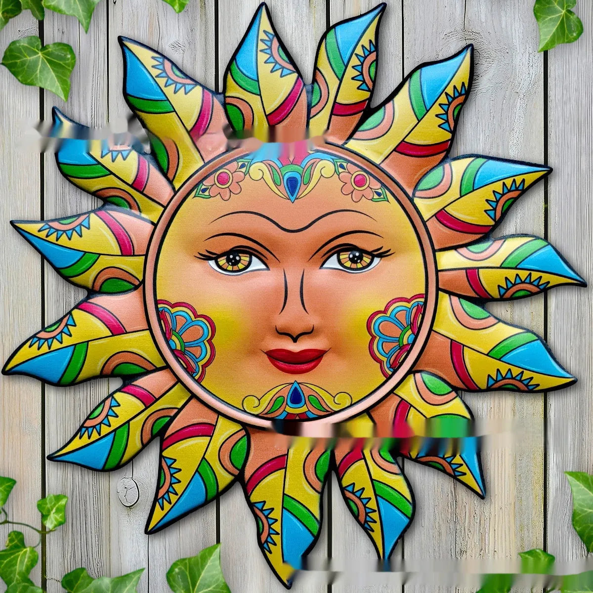 Iron sun face decorative metal wall hanging in a choice of colours for indoor or garden use.