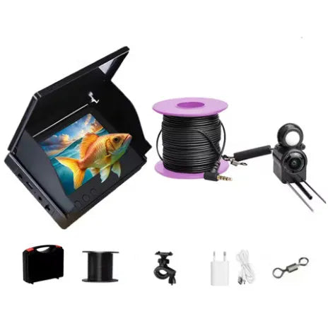 Underwater fish finder camera with 4.3-inch screen displaying clear underwater imagery for anglers