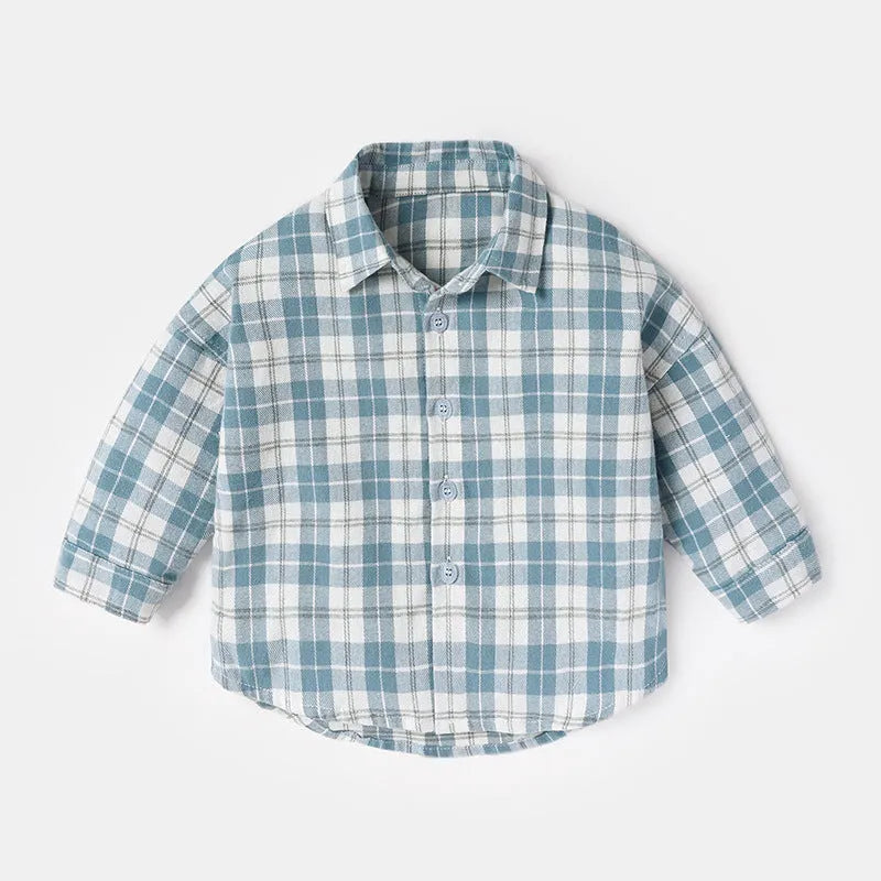Boys' cotton lattice shirt with animal cartoon patterns in multiple colours