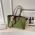 Women's large polyester shoulder tote bag with sandwich pocket in horizontal square shape