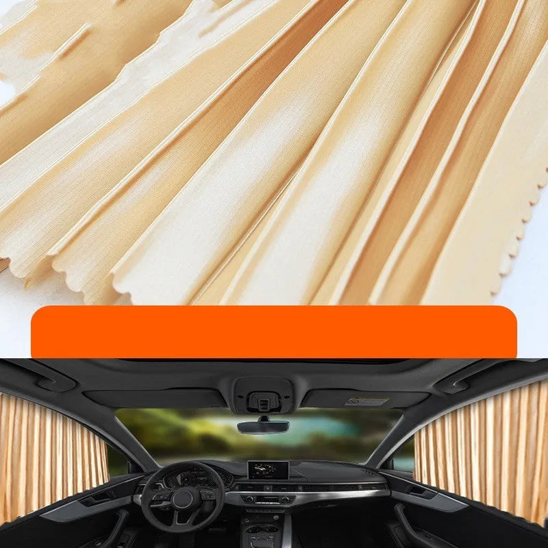Auto retractable car sun curtain in black colour showing roller shutter mechanism