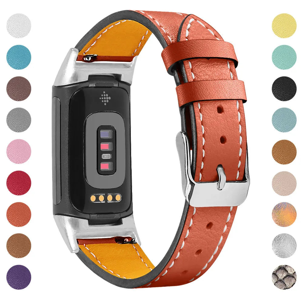 Genuine leather strap for Fitbit Charge 5 and Charge 6 smartwatches in multiple colour options.