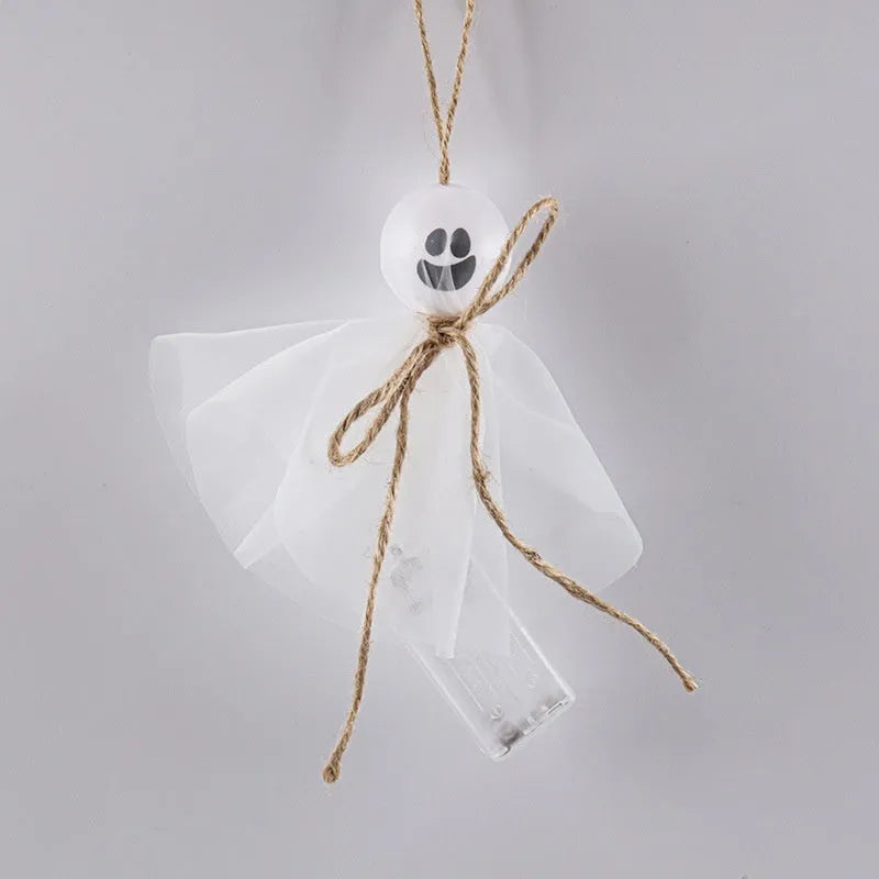 Halloween ghost-themed LED string lights with colourful beads and a battery box for cord-free decoration.
