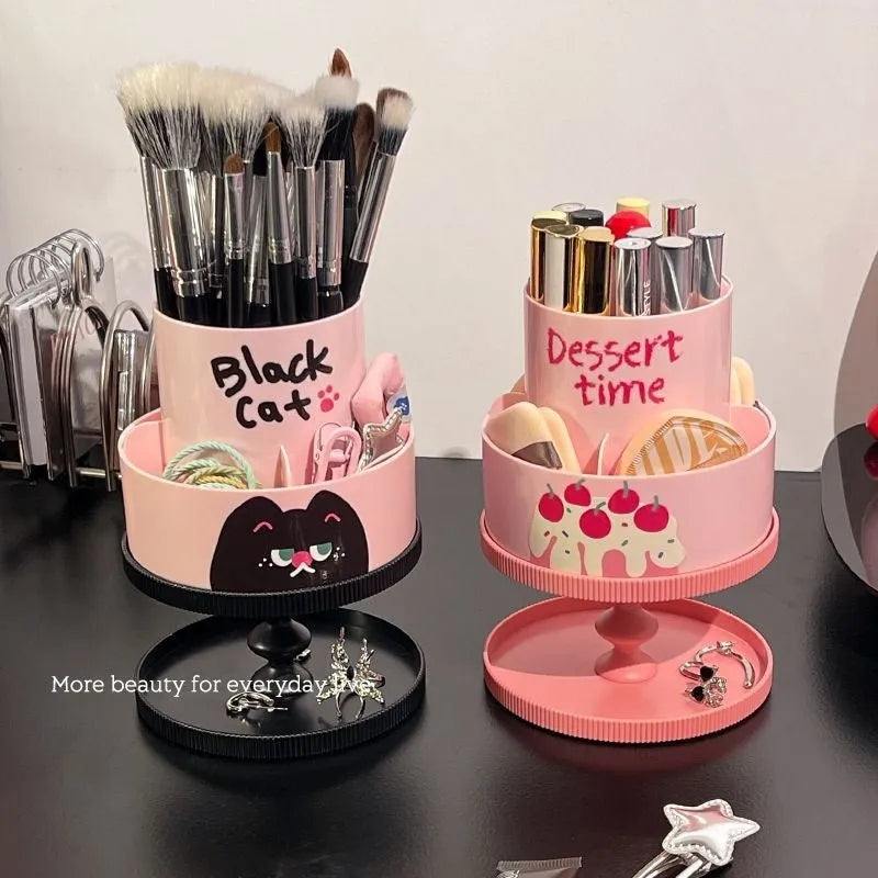 Japanese style rotating lid cosmetic brush barrel with 18L capacity in beige colour