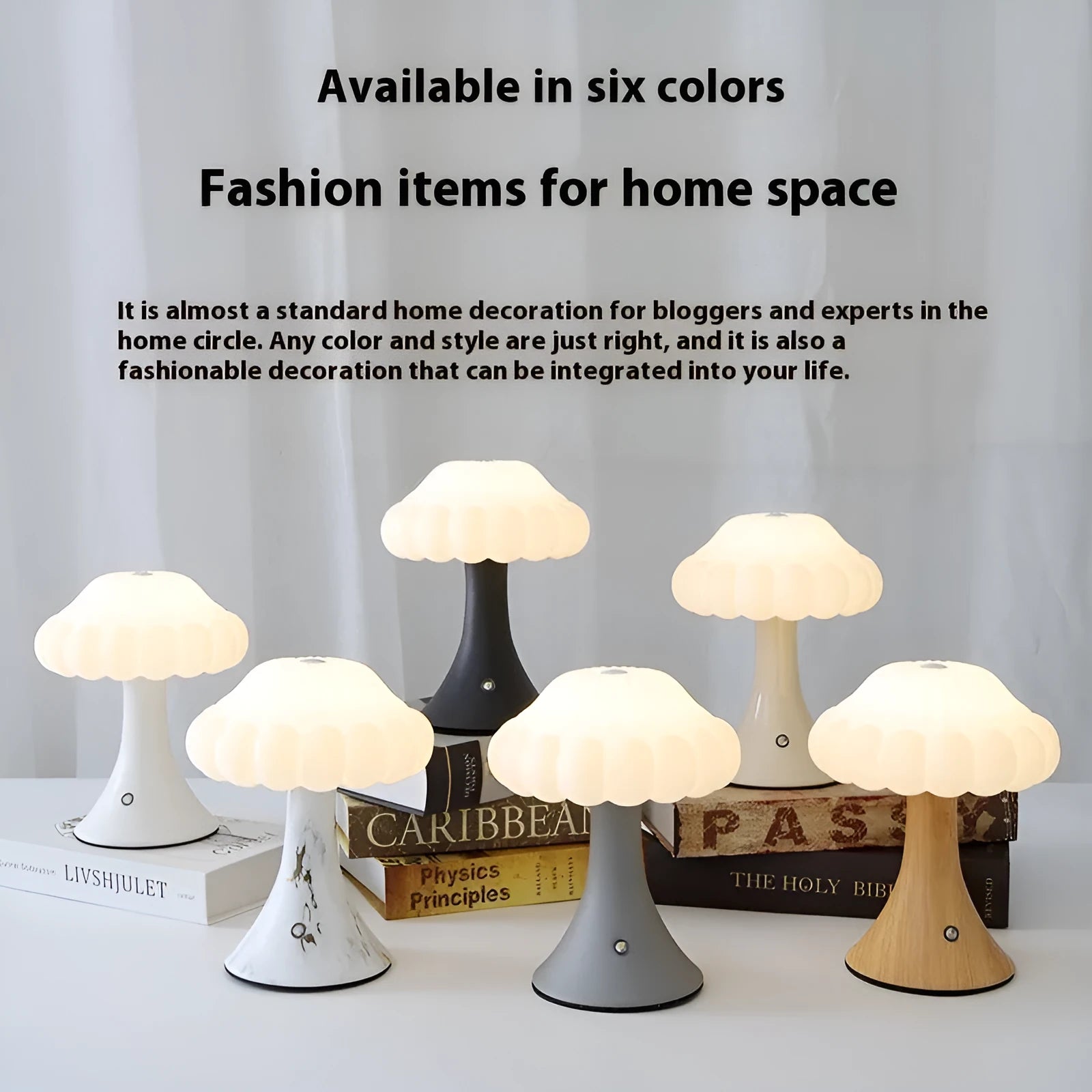 Creative mushroom-shaped night light in wood grain finish with USB charging port