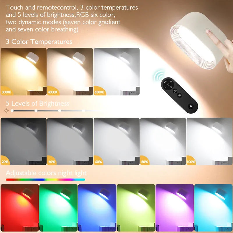 White oval magnetic wall lamp with remote control showing colour changing illumination