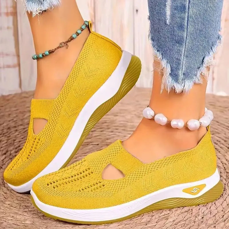 Casual low-top mesh shoes with a soft PVC sole and a T-shaped shoulder strap, shown in various colours.
