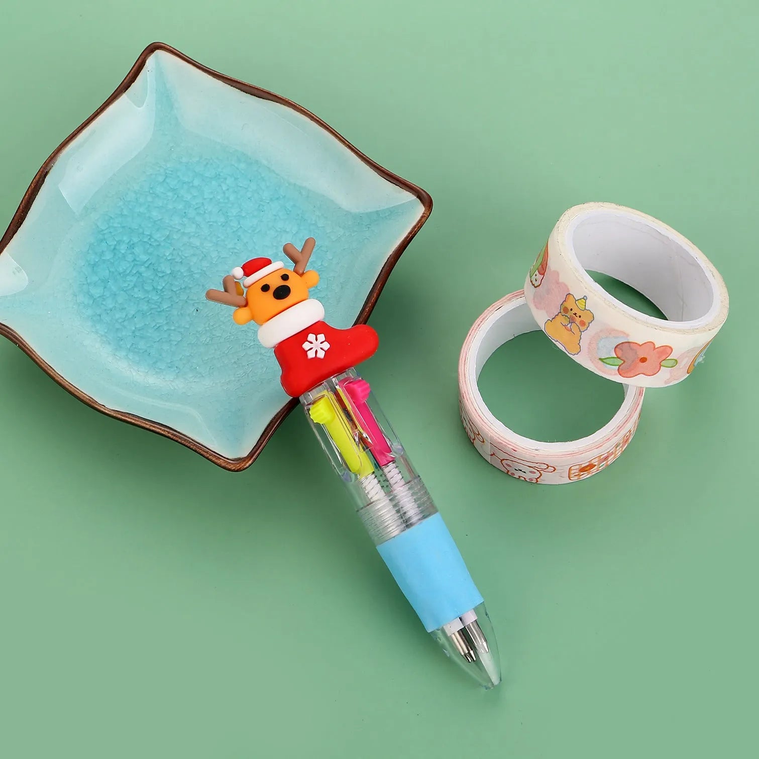 Christmas mini four-colour ballpoint pen with press mechanism and festive designs