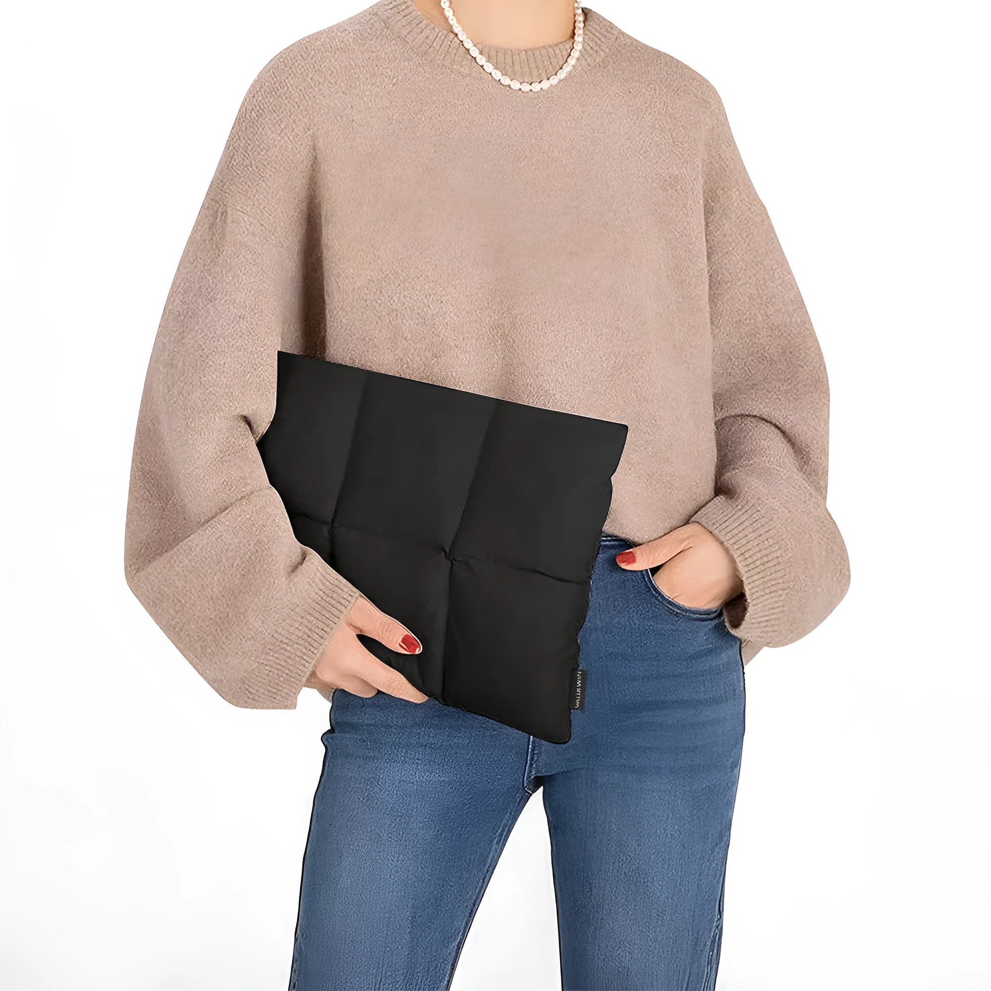 Soft black polyester laptop sleeve for a 15.6-inch device with sewing thread detail.