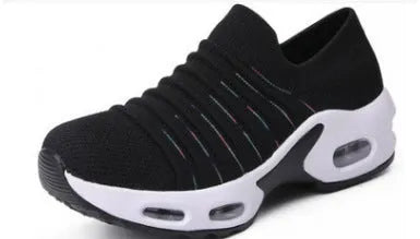 Plus size fly-knit socks shoes in multiple colours with stretch mesh upper and low heel