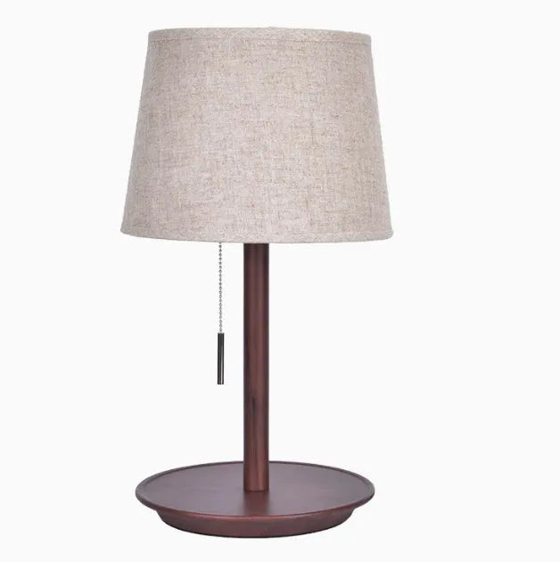 Walnut solid wood bedside lamp with cloth shade and cable switch