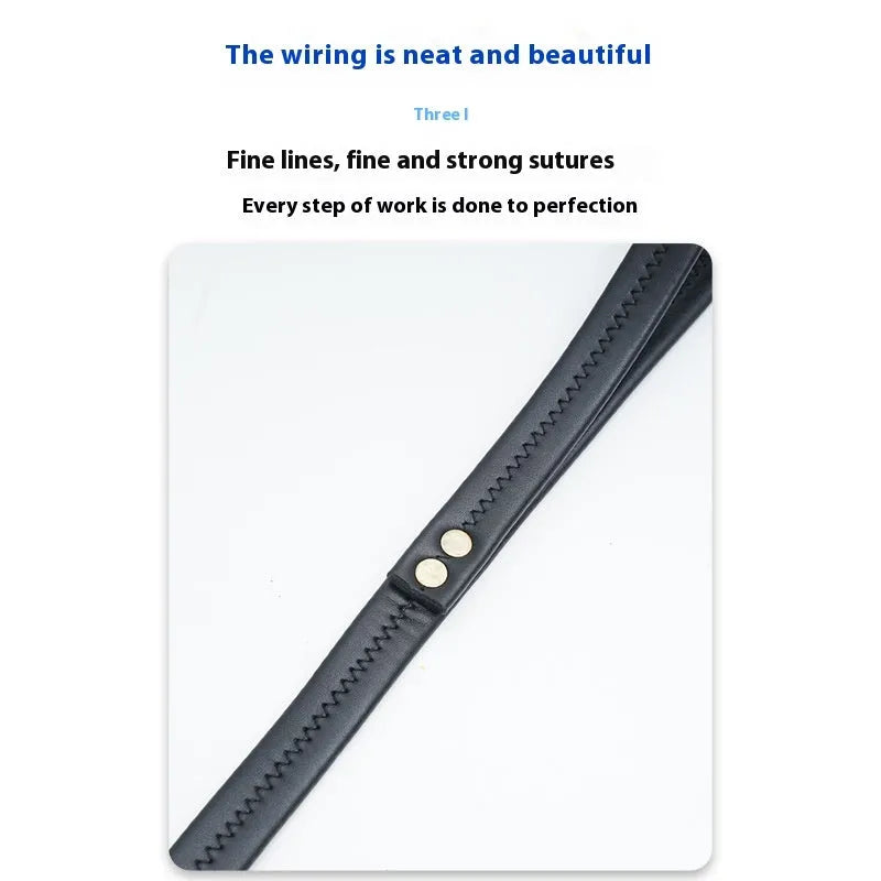 Black PU leather pet traction belt with chain ring fastener shown at 2 metre length