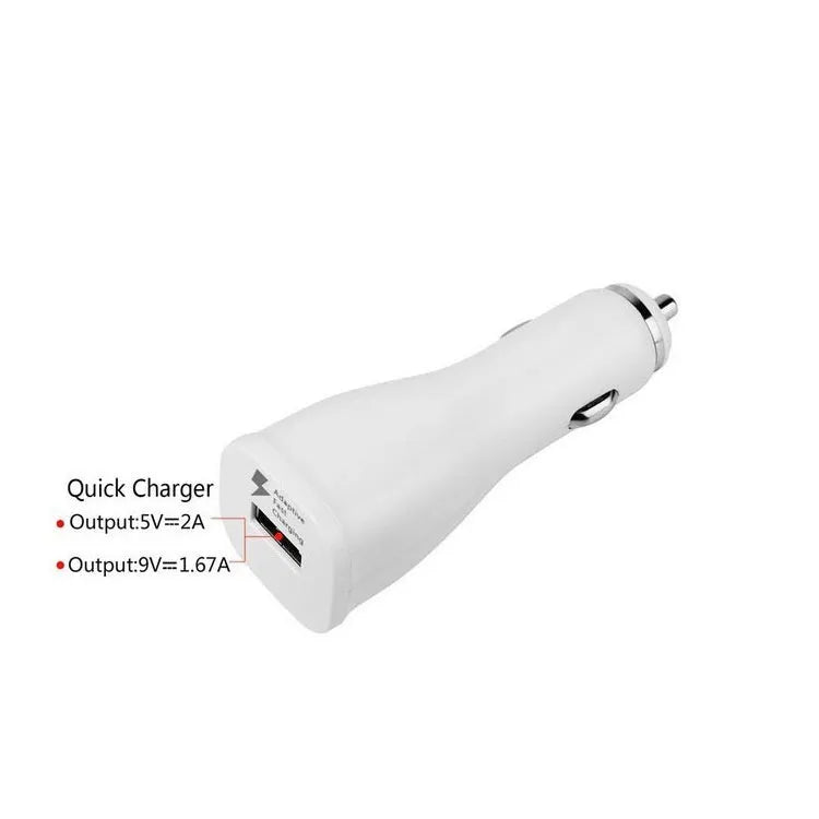 White QC30 single port USB car fast charger with QC2.0 certification
