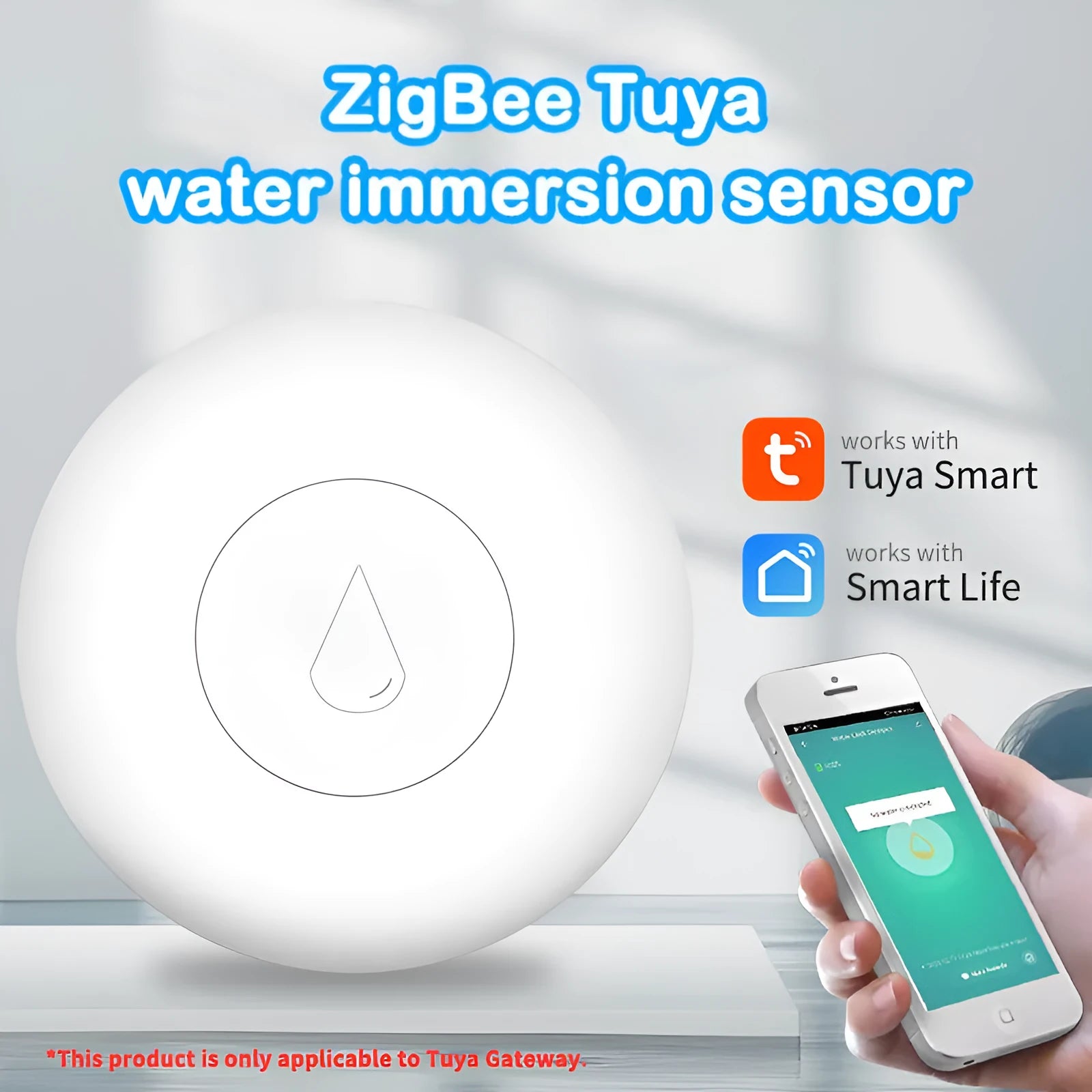Zigbee wireless flood water leak detector sensor with compact design and Smart Life app connectivity