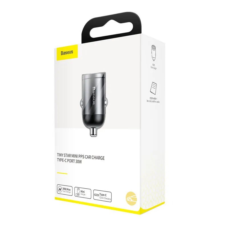 Baseus Huixiaoxing 30W mini car charger in grey with 1m USB cable