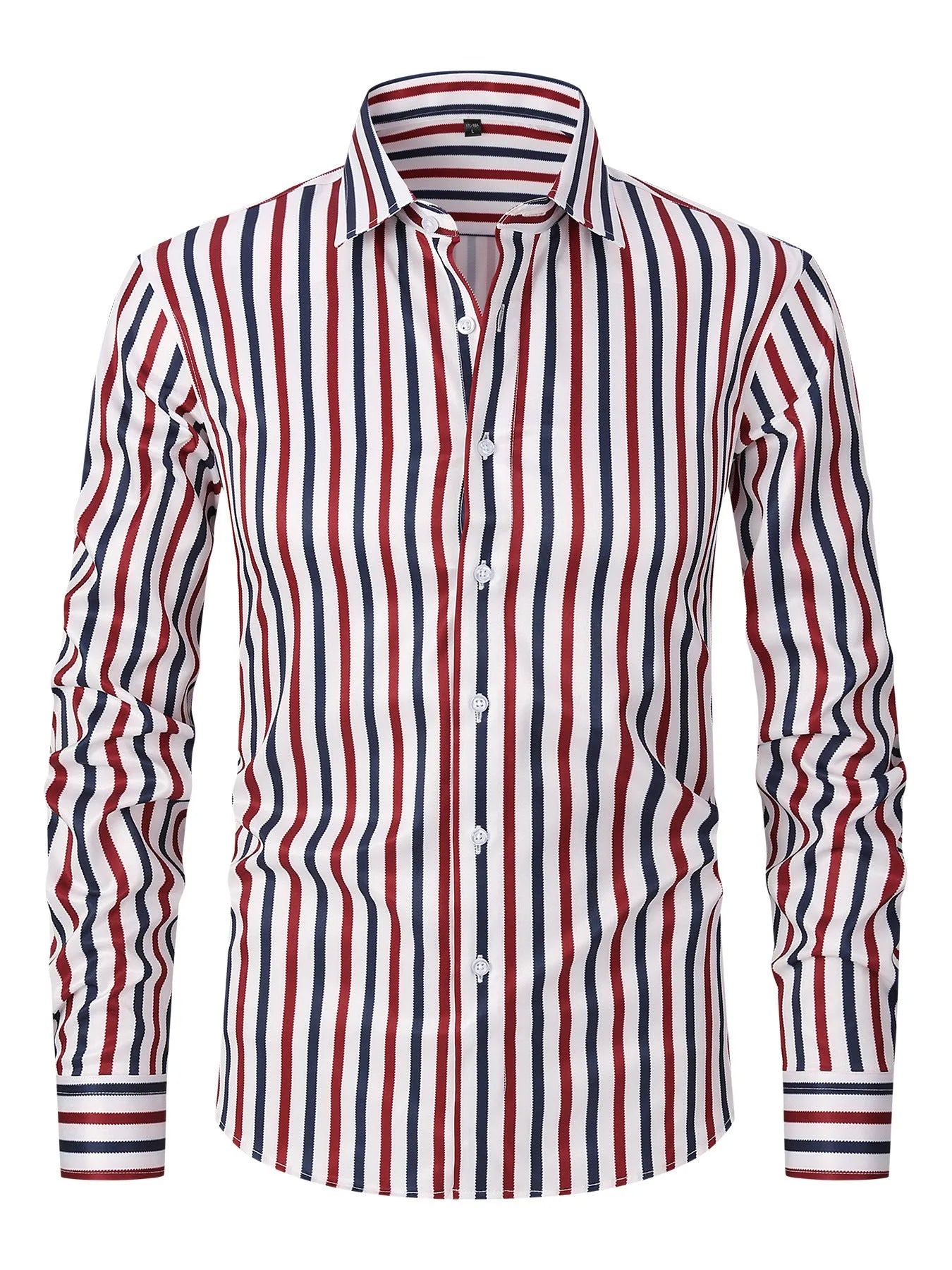 Men's striped long sleeve business shirt slim fit polyester blend fabric