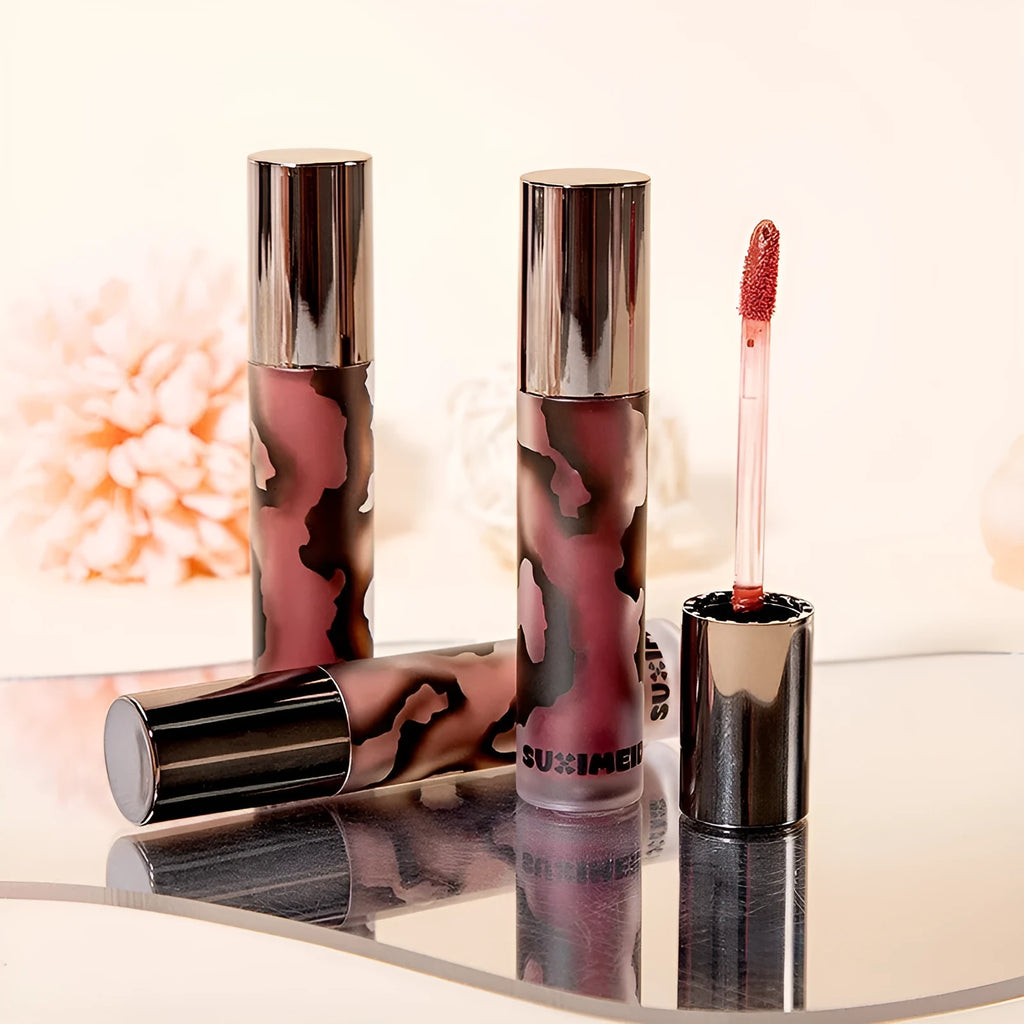 Lava Secret Matte Lip Mud Lipstick in 3.2g tube with no stain formula, shown in five colour shades.