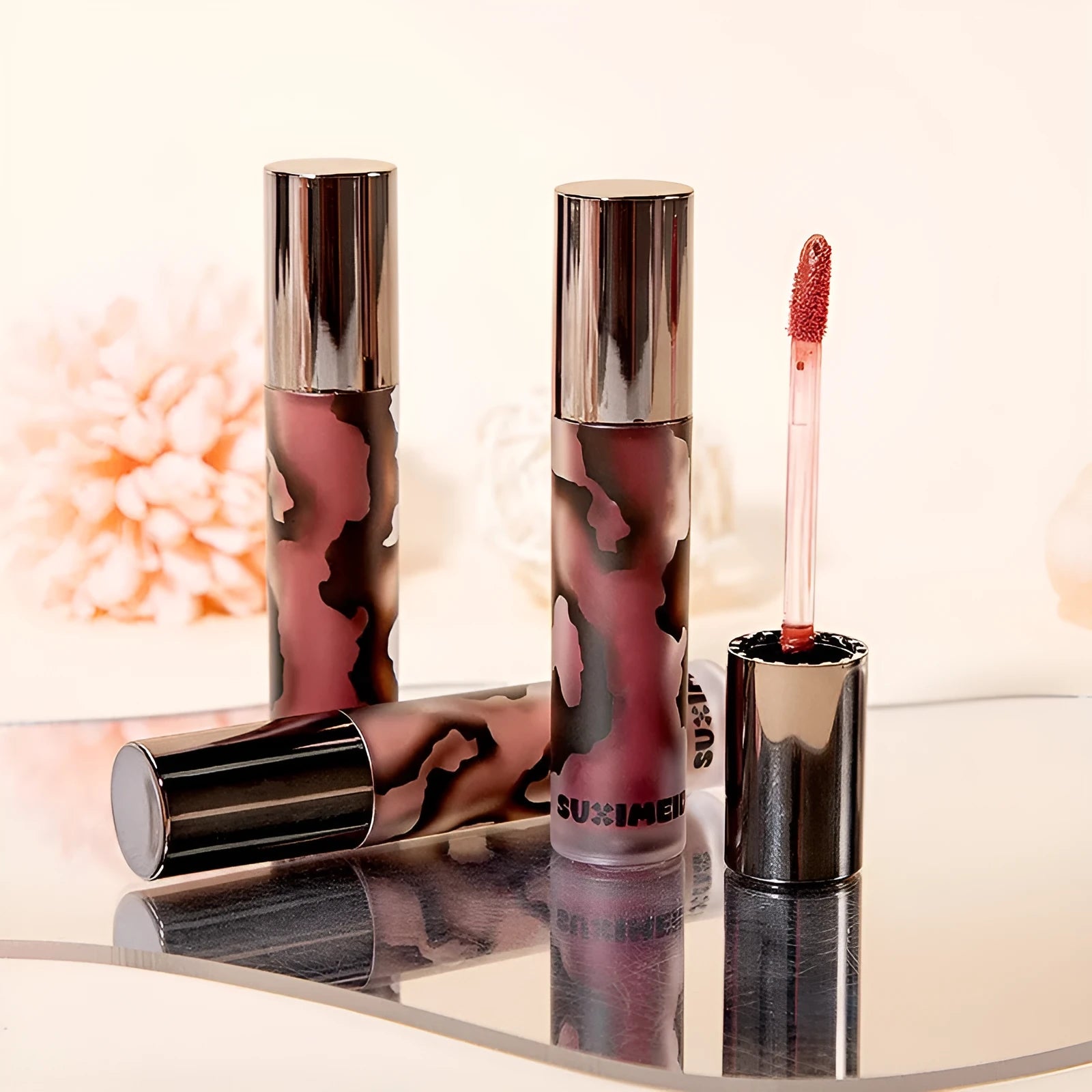 Lava Secret Matte Lip Mud Lipstick in 3.2g tube with no stain formula, shown in five colour shades.