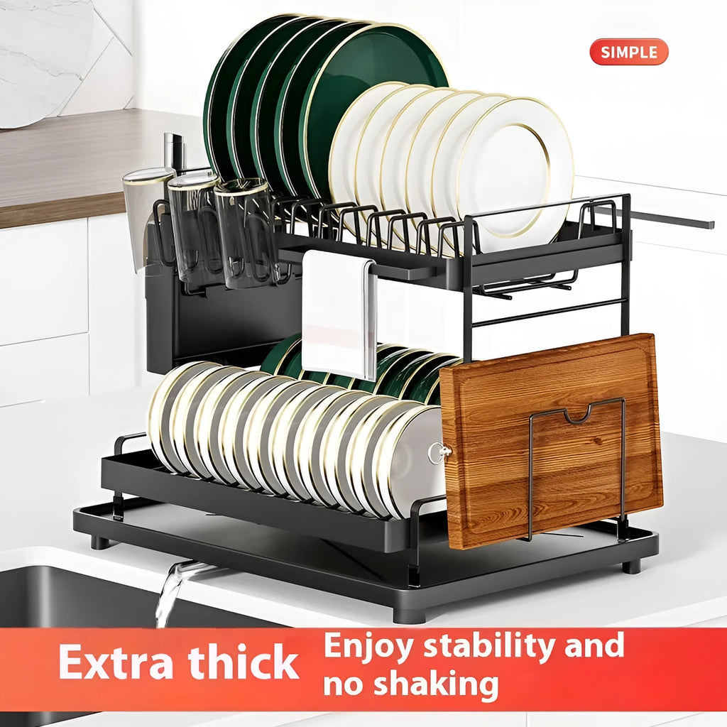 White double-layer removable kitchen draining and storage rack with carbon steel construction