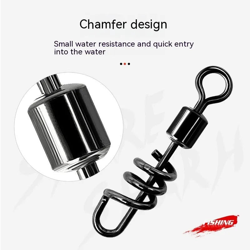 Stainless steel and copper fishing swivel connector with 8-shaped ring in seven colour-coded sizes.