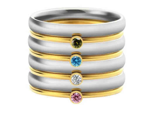 December birthstone titanium steel ring with geometric shape and engraved design.