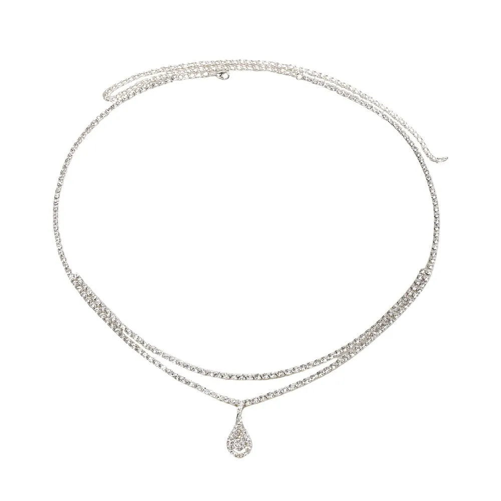 Gold or silver waist chain for women with water drop pendant and tassel detailing
