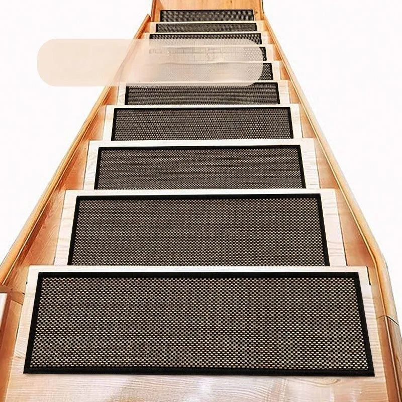 Japanese-style linen-like polyester stair mat measuring 20x76cm in camel colour with rubber bottom