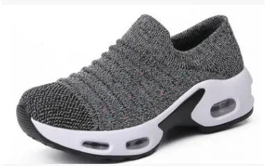 Plus size fly-knit socks shoes in multiple colours with stretch mesh upper and low heel