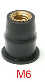 Black rubber expansion nuts with brass inserts for motorcycle windshield mounting in M4 M5 M6 sizes